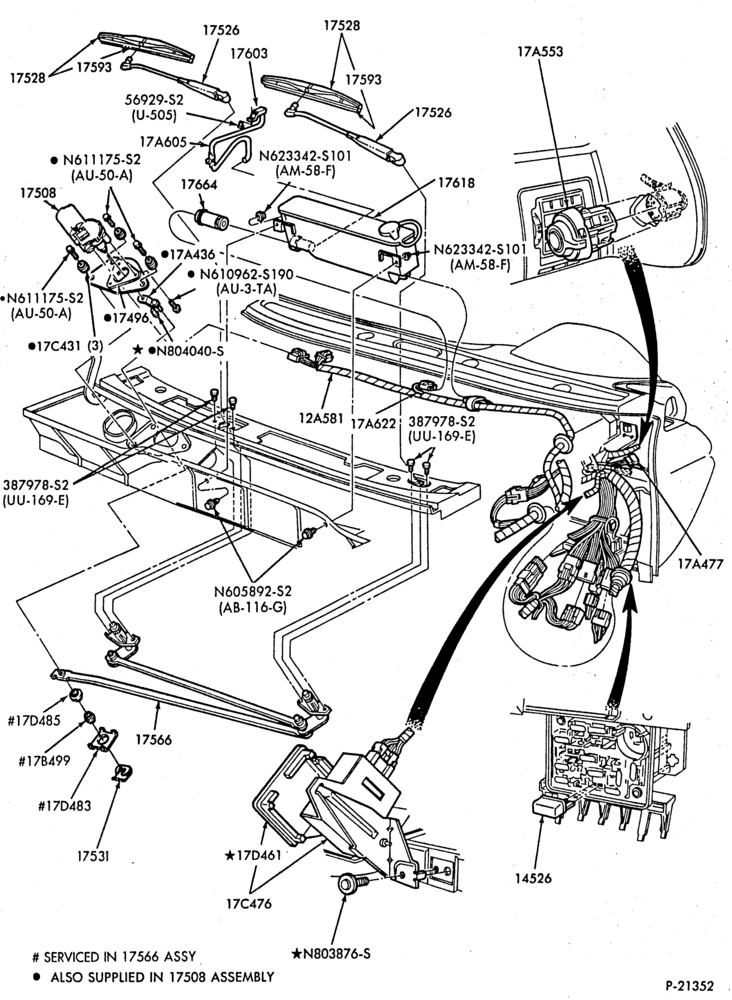 Схема SPEEDOMETER, BUMPERS, MIRRORS AND WIPERS-Windshield - wiper and washer