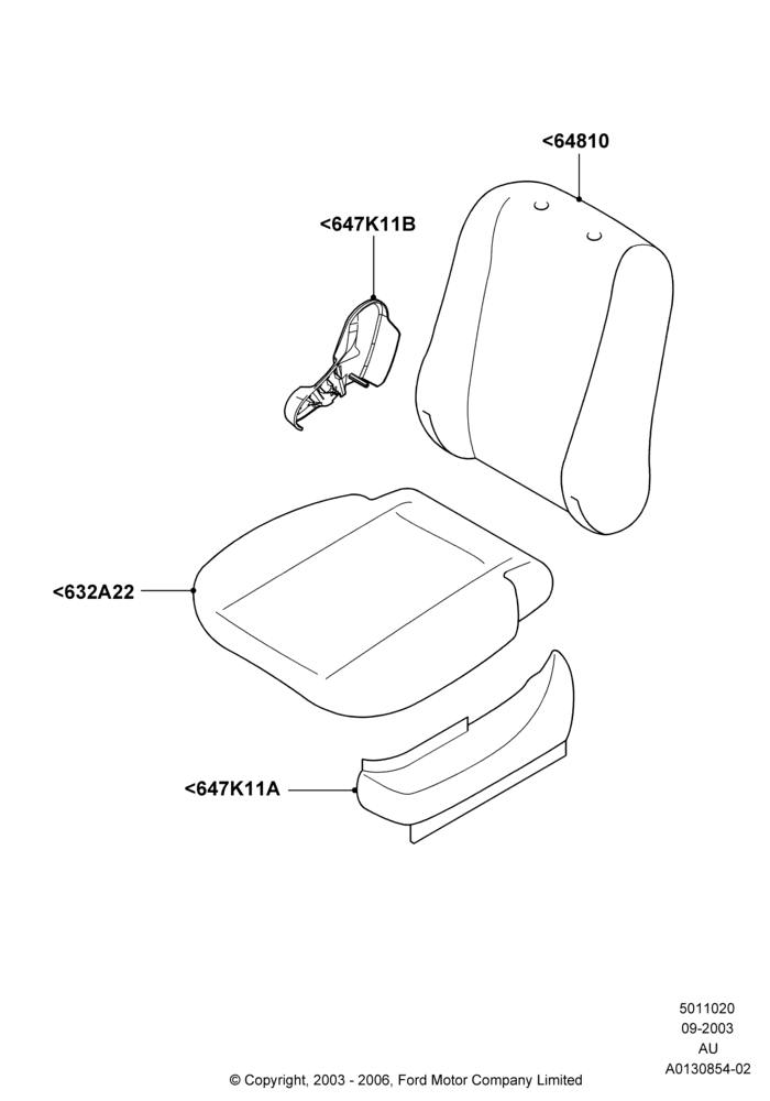 Схема Подушки и обогрев передних сидений, 4 Door Sedan, 4 Door Wagon, Less Temp Control Driver Seat, Less Temp Control Passenger Seat; 04.09.2003–05.04.2004