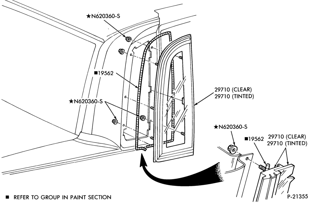 Схема BODY SIDES AND QUARTER-Window parts  - quarter - stationary - body type 54- Topaz
