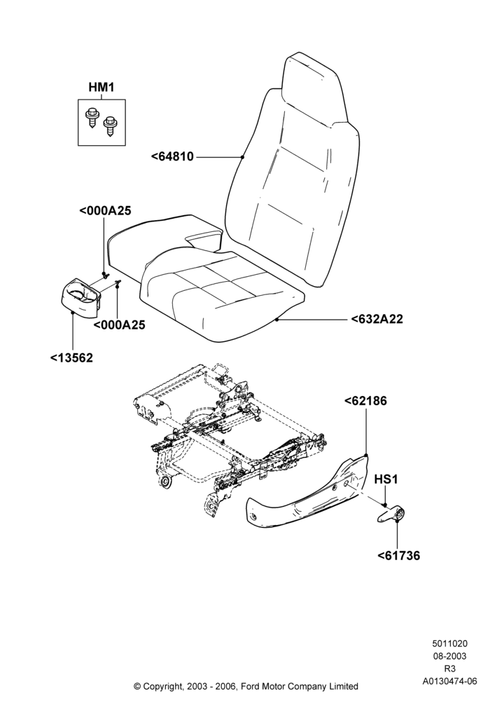 Схема Подушки и обогрев передних сидений, With Split Bench Front Seat, 60% Seat, in 60/40 seat; 04.08.2003–01.05.2006