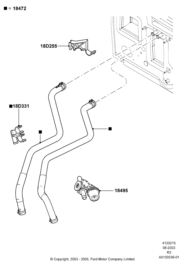 Схема Шланги отопителя, 3.0 V6 12V OHV EFI, Less Air Conditioning; 04.08.2003–18.08.2008