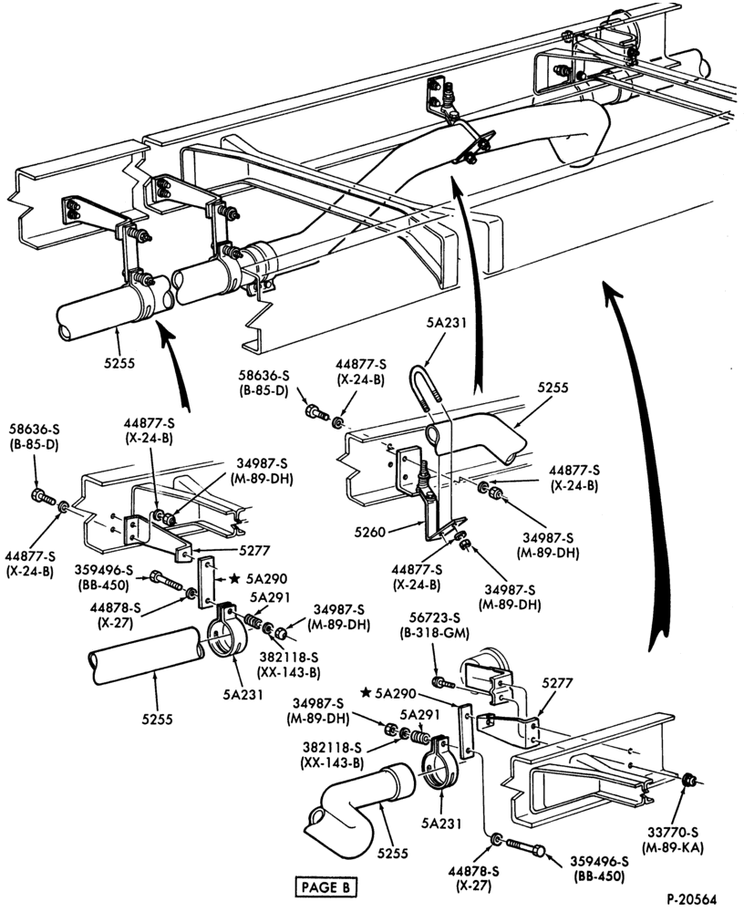 Схема EXHAUST SYSTEM-6 cyl. 401 (6.6L) and 474 (7.8L) Diesel - Single - B/T 81 (Cab) - B/T 84 (Cowl) - Vertical exhaust - Page- Page B-F-FT700/900