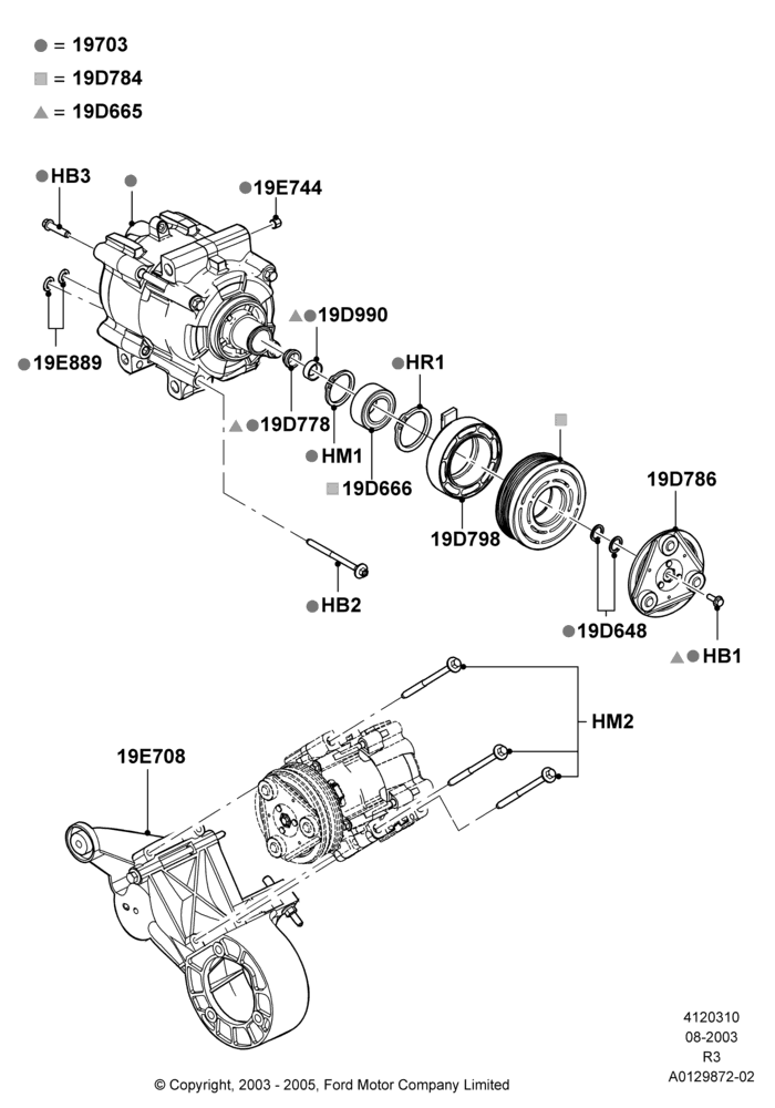 Схема Конденсатор и компрессор кондиционера, 3.0 V6 12V OHV EFI, With Air Conditioning, Compressor Assy; 04.08.2003–18.08.2008