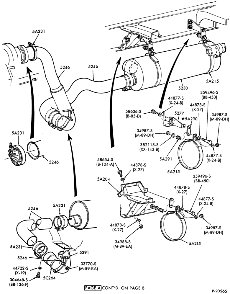 Схема EXHAUST SYSTEM-6 cyl. 401 (6.6L) and 474 (7.8L) Diesel - Single - B/T 81 (Cab) - B/T 84 (Cowl) - Vertical exhaust - Horizontal exhaust - Page-A-F-FT700/900