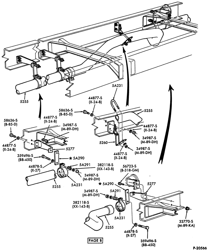 Схема EXHAUST SYSTEM-6 cyl. 401 (6.6L) and 474 (7.8L)  - horizontal exhaust- Page-B-B700