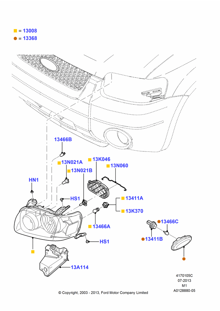 Схема Фары и передние указатели, Ford Series; 22.12.2003–01.05.2006