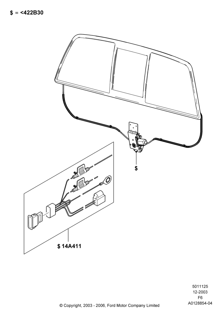 Схема Заднее стекло, With Power Sliding Rear Window, Accessory; 02.06.2003–18.08.2008