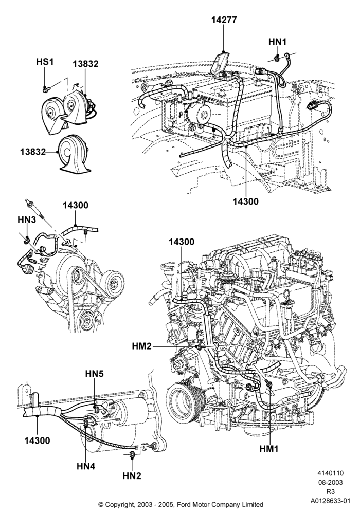 Схема Провода АКБ и звуковой сигнал, 4.0L V6 12V SOHC EFI; 04.08.2003–16.12.2011
