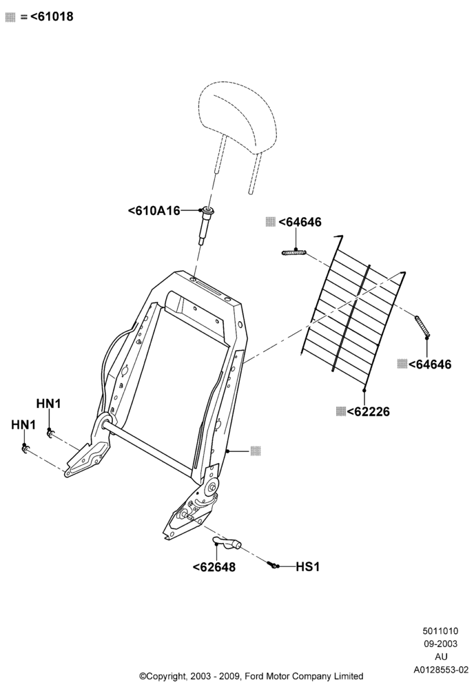 Схема Спинка переднего сиденья, 4 Door Sedan, 4 Door Wagon, Less LH Lumbar Support; 04.09.2003–05.04.2004