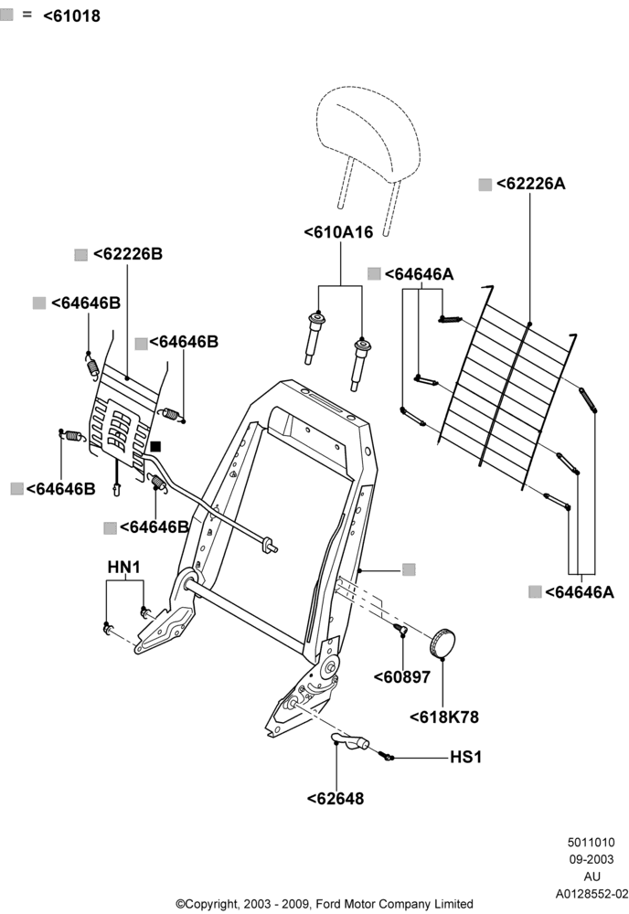 Схема Спинка переднего сиденья, 4 Door Sedan, 4 Door Wagon, With LH Manual Lumbar Support; 04.09.2003–05.04.2004
