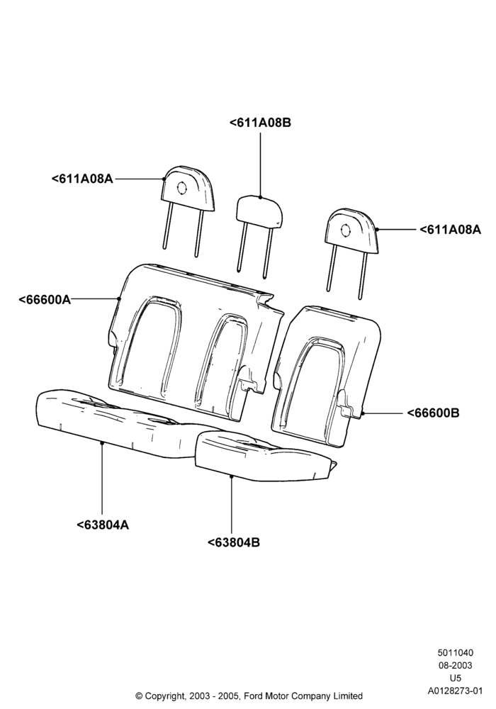 Схема Rear Seat Covers, 2nd Row 60/40 (3 P) Folding Seat, Lincoln/Mercury Series, US MARKETS; 04.08.2003–19.07.2005
