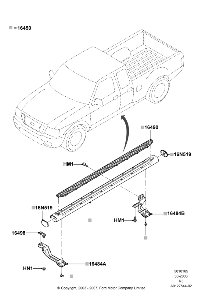 Схема Подножки, Super Cab - 4 Door, Factory Installed; 04.08.2003–08.08.2005