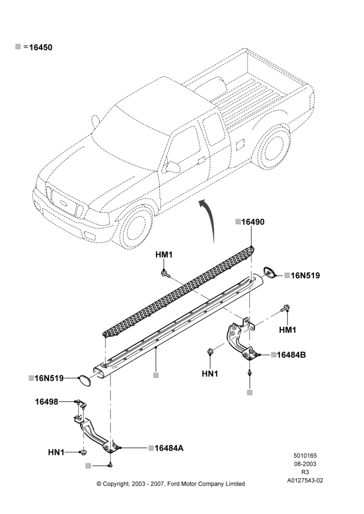 Схема Подножки, Super Cab, Factory Installed; 04.08.2003–08.08.2005