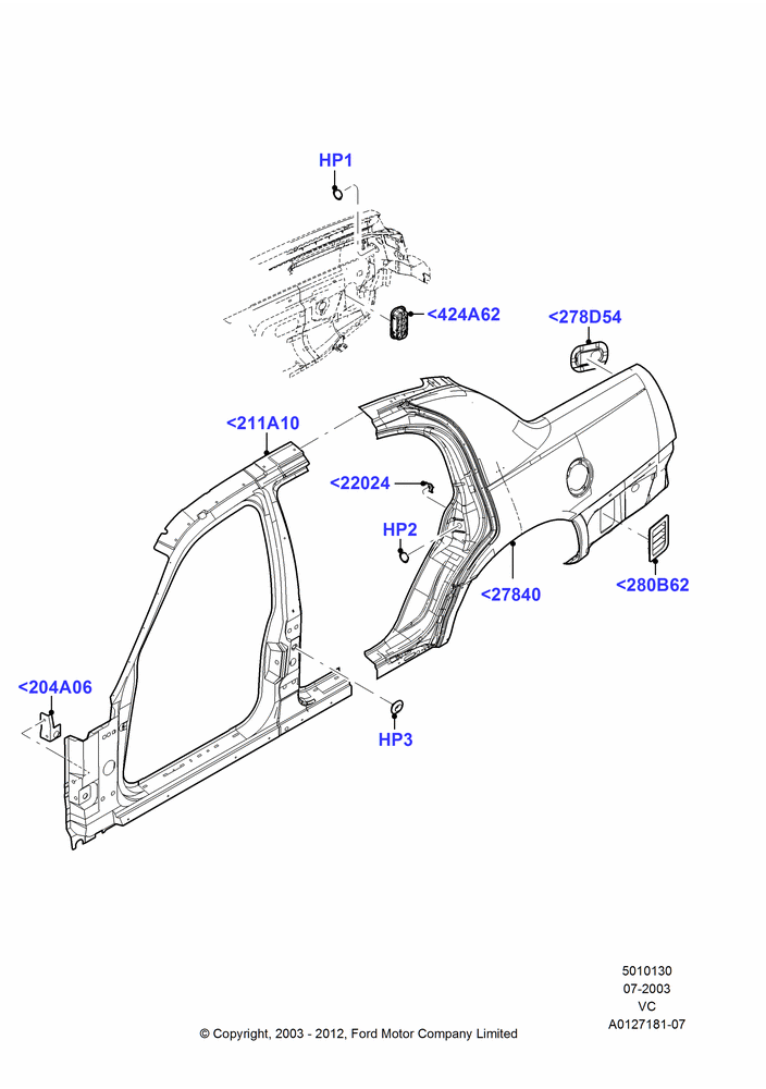 Схема Боковины наружные, Panel - Body Side; 14.07.2003–30.08.2011