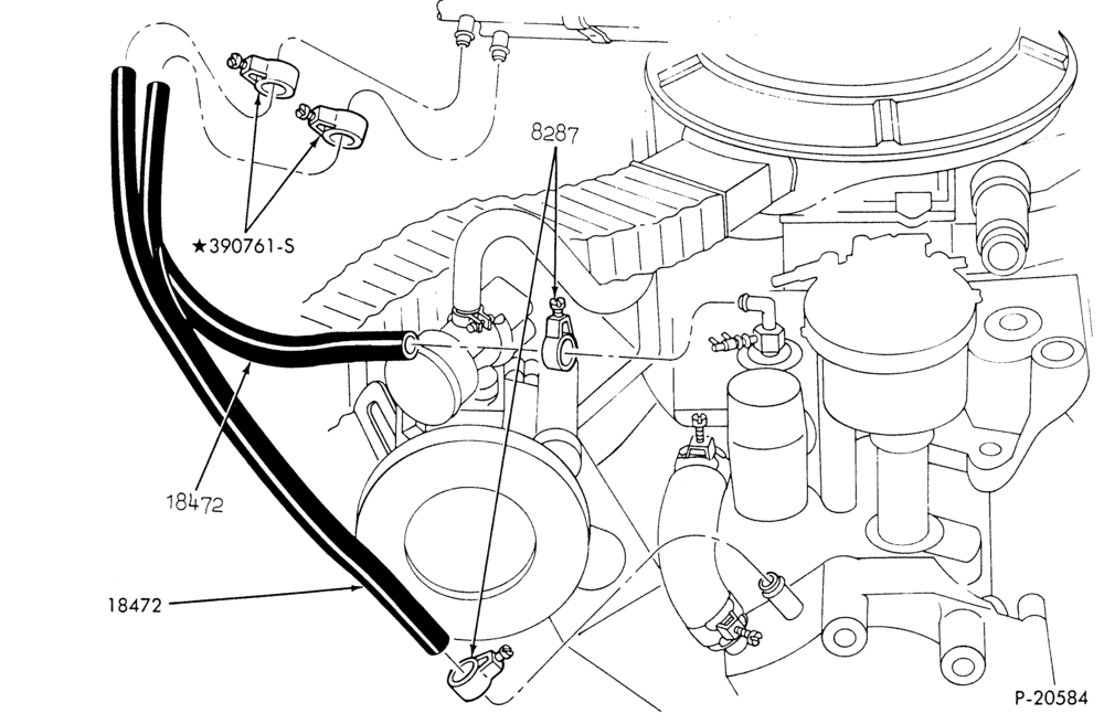 Схема HEATERS-Hoses -main-8 cyl. 351W (5.8L)-E150/350