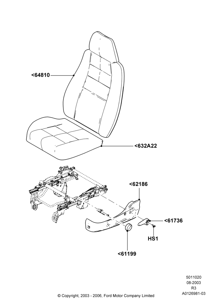 Схема Подушки и обогрев передних сидений, Sports Front Seat, 40/40 Seat; 04.08.2003–01.05.2006