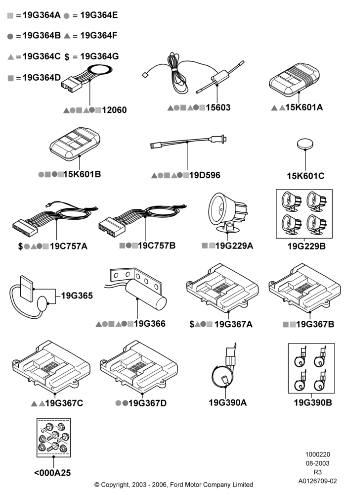 Схема Комплект дистанционного запуска, Automatic Transmission, Accessory, One Way; 04.08.2003–01.05.2006