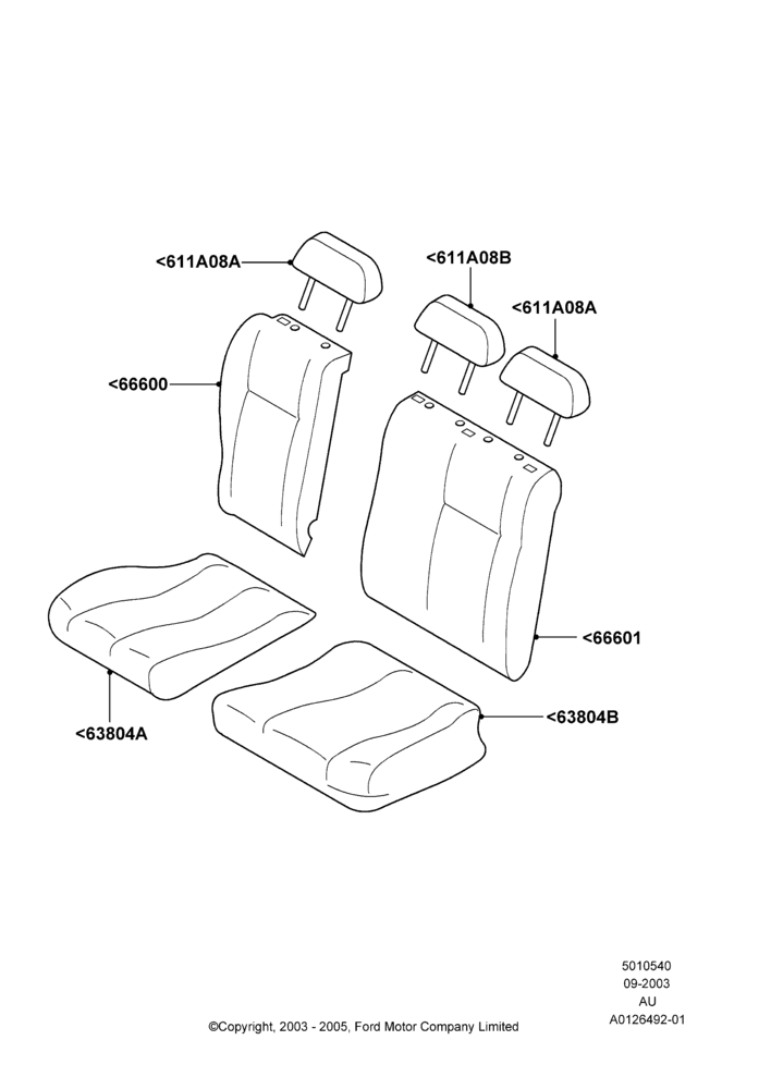 Схема Rear Seat Covers, With 2 Way Adjustable Rear Headrest, With Rear Center Head Restraint; 04.09.2003–05.04.2004