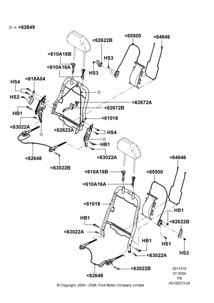 Схема Спинка переднего сиденья, With Manual Driver Seat Recliner, With Manual Passenger Seat Recliner; 12.07.2004–04.06.2007