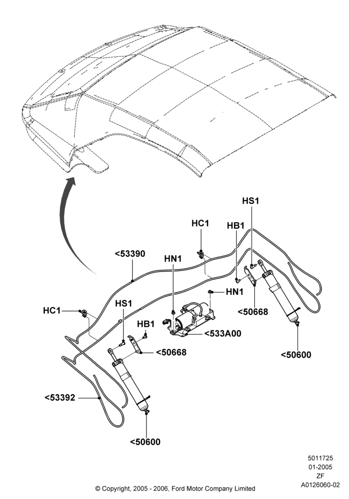 Схема Soft Top Power Mechanism, Convertible; 31.01.2005–20.08.2007