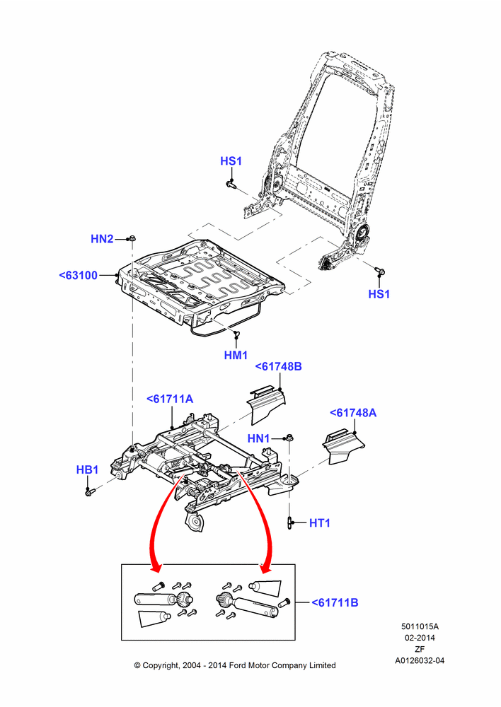 Схема Основание переднего сиденья, With Driver 6 Way Pwr.Seat Adjuster, Driver Seat; 07.09.2004–26.02.2009