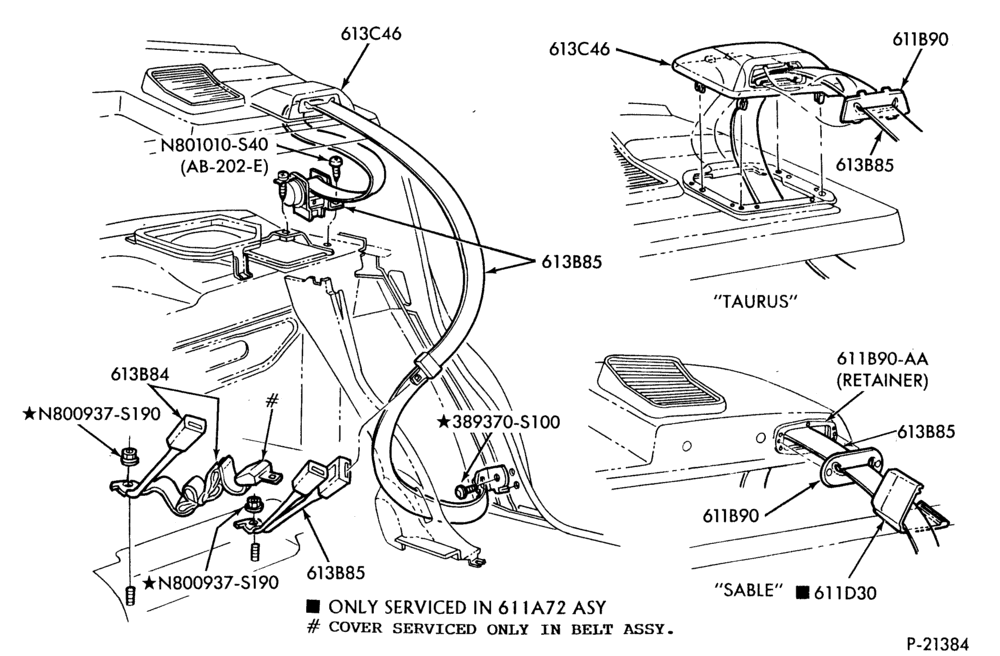 Схема SEATS AND SEAT BELTS-Seat belt and shoulder harness installation- rear seat - B/T 54