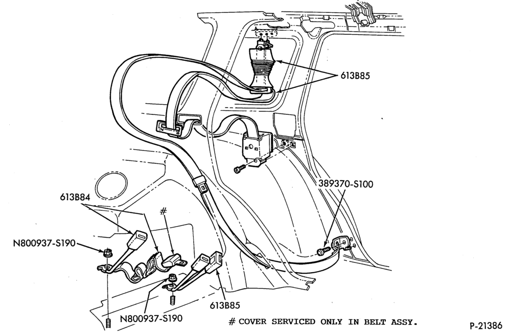 Схема SEATS AND SEAT BELTS-Seat belt and shoulder harness installation - rear seat- B/T 74