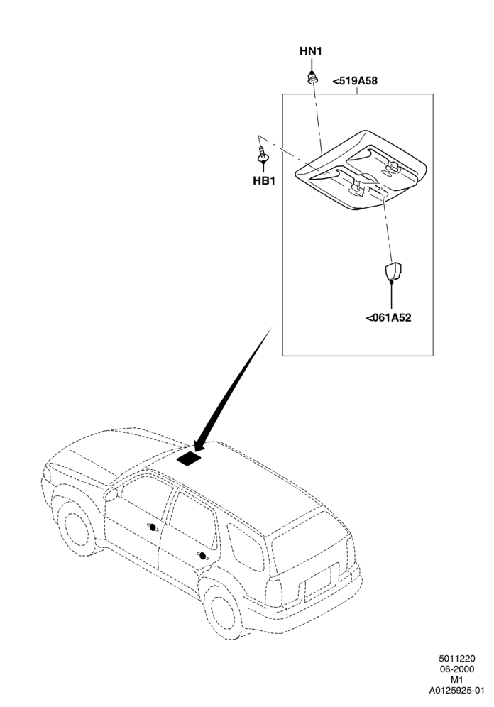 Схема Консоль потолочная, (+) North American Markets, Less Sun Roof; 12.06.2000–01.05.2006