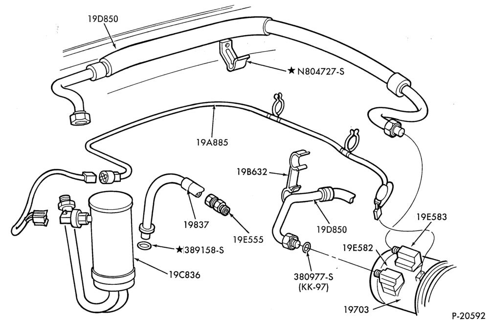 Схема AIR CONDITIONING-Engine Compartment-8 cyl. 302 (5.0L), 351W (5.8L), 420 (6.9L),-All