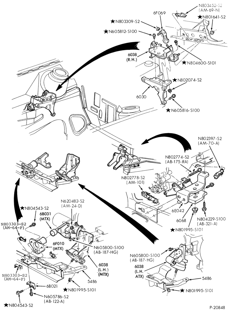 Схема 4 CYL. 2.3L (140 C.I.D.) HSC-Engine supports