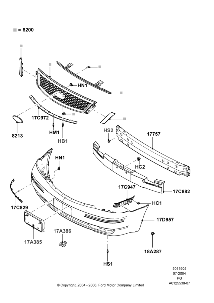 Схема Решётка радиатора и передний бампер, Ford Division Derivative; 12.07.2004–30.04.2007