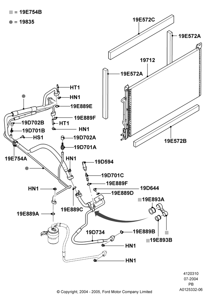 Схема Конденсатор и компрессор кондиционера, Condenser Assy; 12.07.2004–04.06.2007