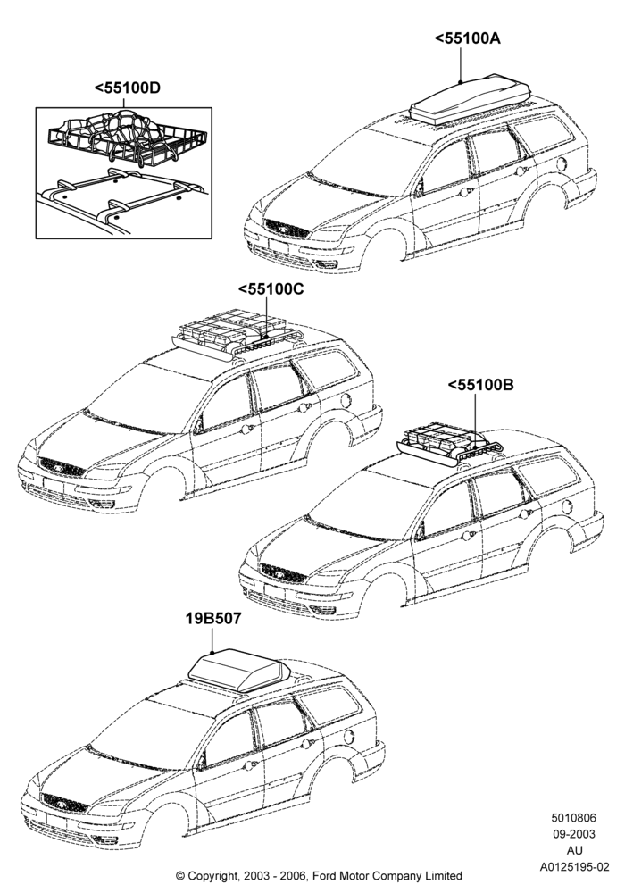 Схема Крепления багажника (аксессуар), Accessory, Luggage Cargo Basket, Load Warrior, Load Warrior Extension, Sport Rack Cargo Box; 04.09.2003–05.04.2004