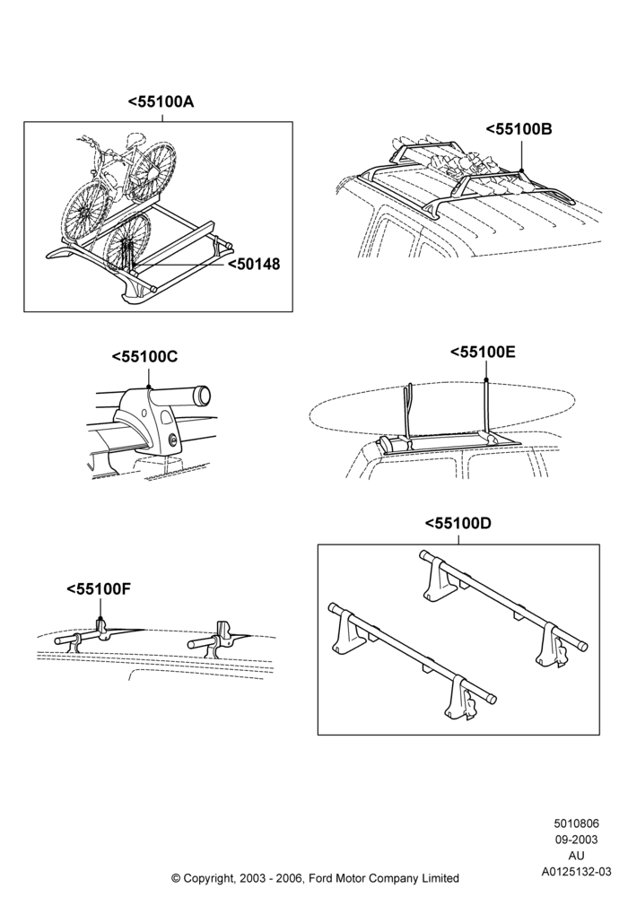 Схема Крепления багажника (аксессуар), Accessory, Cross Bar, Ski Racks, Bike Racks, Wheel Holder, Kayak And Canoe Carrier, Removable Roof Rack (Multi Sport); 05.04.2004–18.07.2005