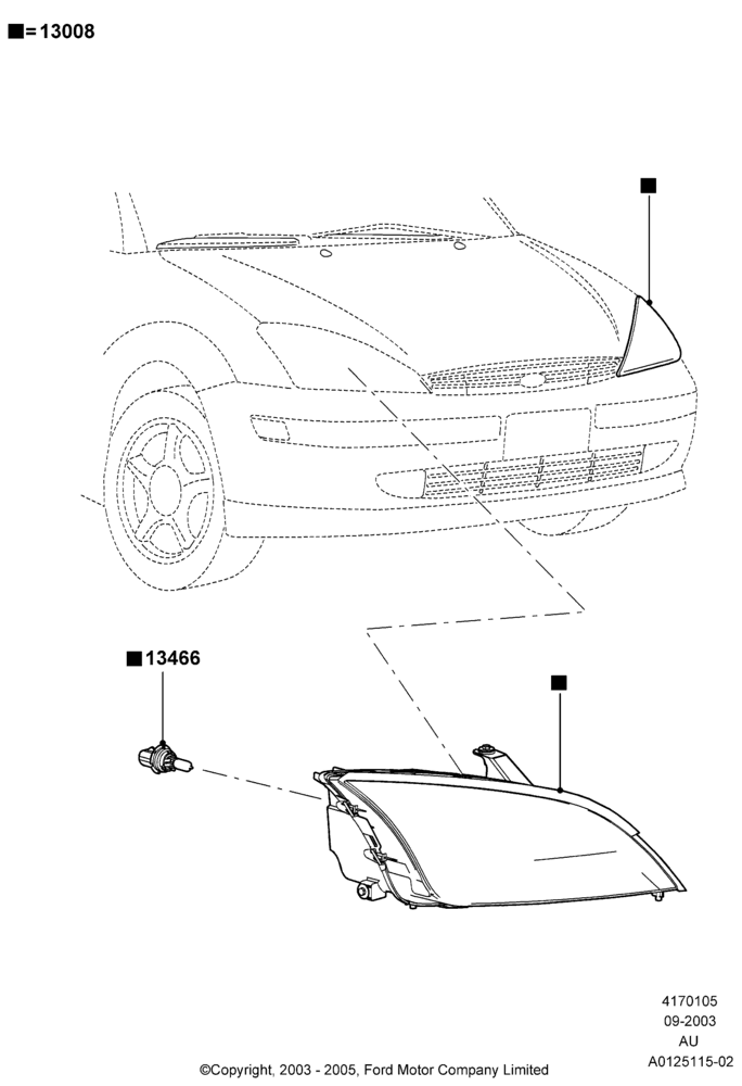 Схема Фары и передние указатели, Accessory, Projector Beam Headlamps; 04.09.2003–05.04.2004