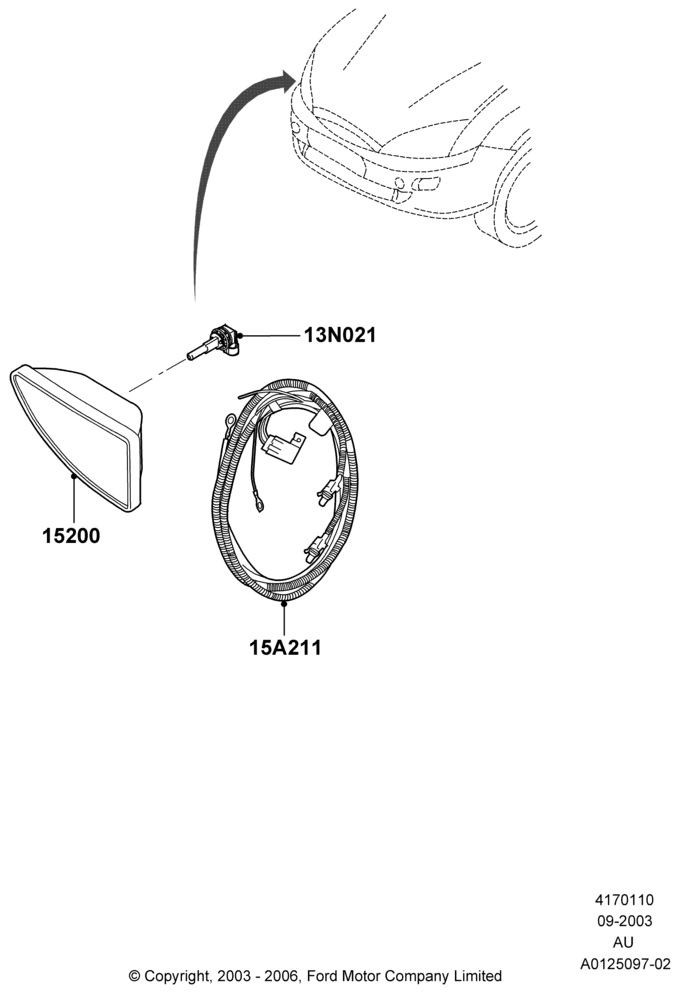 Схема Передние противотуманные фары, Less Front Fog Lamps, Accessory; 04.09.2003–05.04.2004