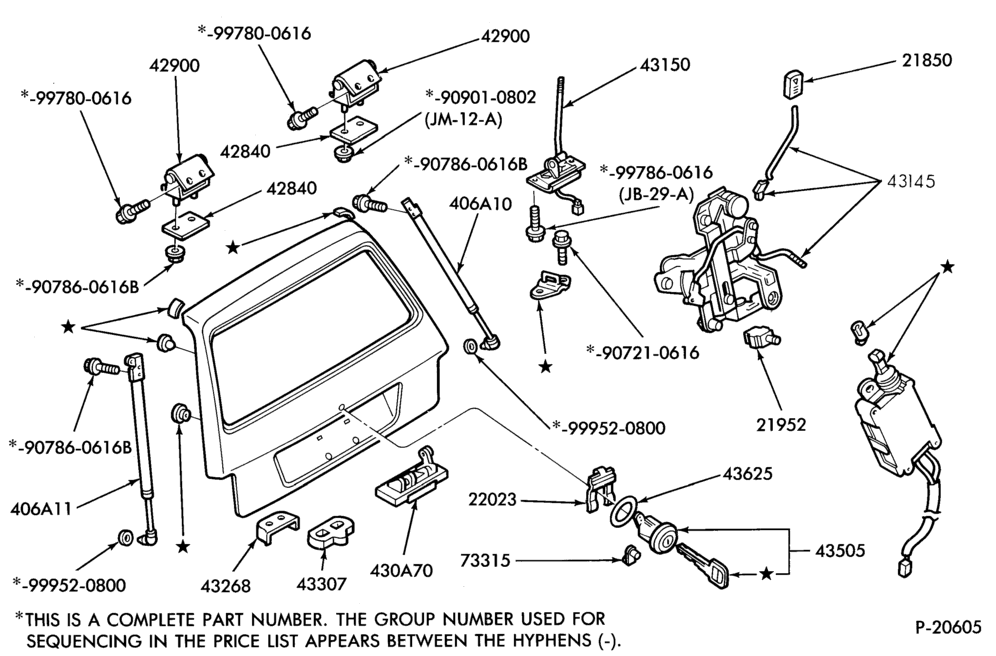 Схема LIFT/TAILGATE, LUGGAGE & BACK WINDOW-Liftgate parts - hinges - mechanism, hinges & latch -B/T 74