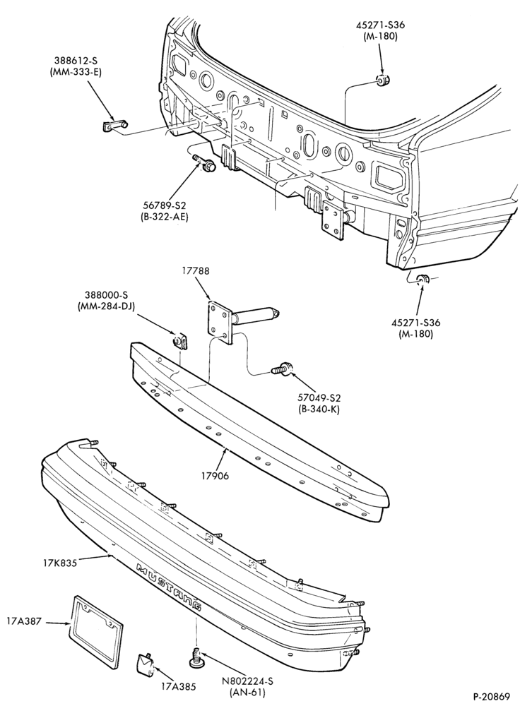 Схема SPEEDOMETER, BUMPERS, MIRRORS AND WIPERS-Bumper- rear - exc. GT