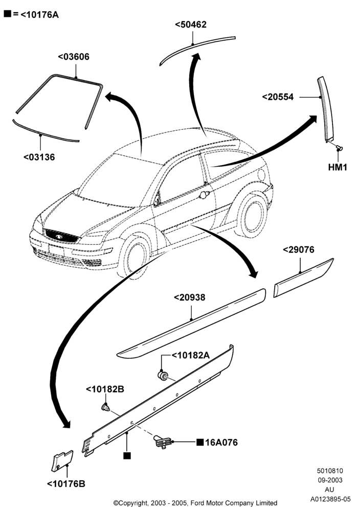 Схема Молдинги кузова, 3 Door, SVT Package; 04.09.2003–05.04.2004