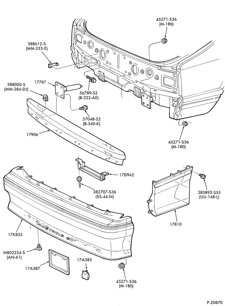 Схема SPEEDOMETER, BUMPERS, MIRRORS AND WIPERS-Bumper - rear- GT