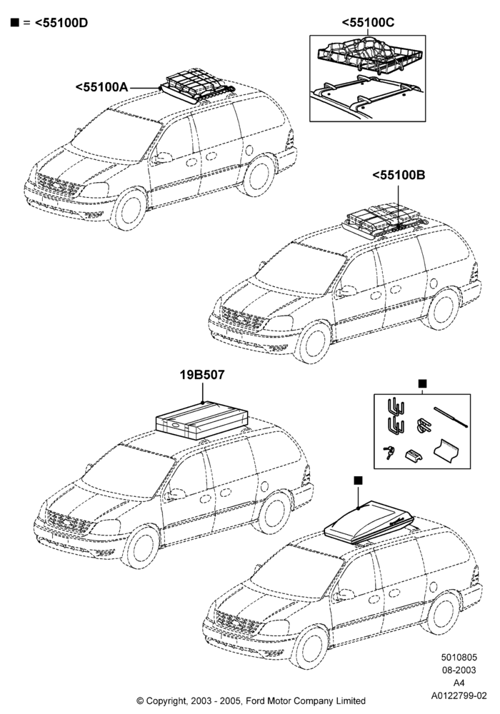 Схема Багажники на крышу, Accessory, For 'LoadWarrior' Basket, 'LoadWarrior' Basket Extension And Luggage/Cargo Basket; 25.08.2003–30.05.2005