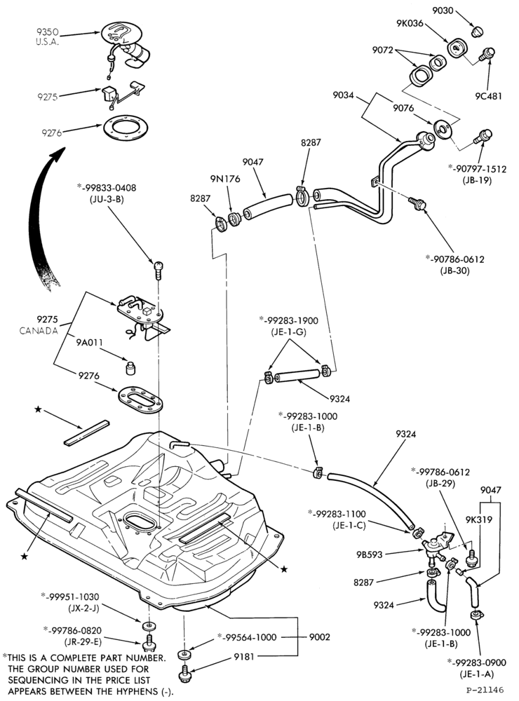 Схема 4 CYL. 1.6L (98 C.I.D.)-Fuel system- Tank installation