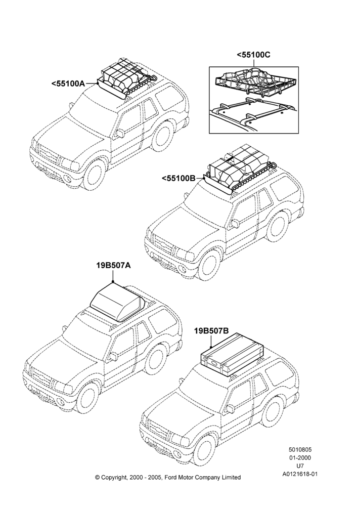 Схема Багажники на крышу, Accessory, For Load Warrior Basket, Basket Extension And Luggage/Cargo Basket, Framed And Soft Luggage Carrier; 31.01.2000–09.05.2003
