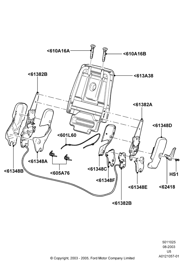 Схема Спинка заднего сиденья, 2nd Row Low Back Bucket Seats, LH Seat; 04.08.2003–19.07.2005