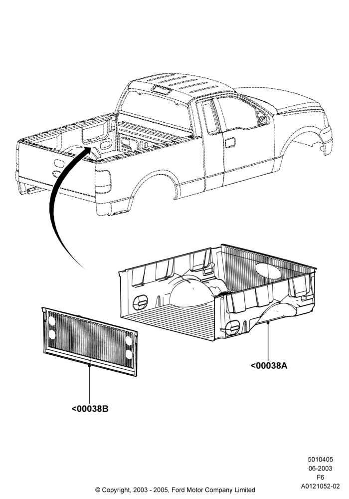 Схема Кузов пикапа и тент, Ford 150 Series, Accessory, Bed Liner/Tailgate Protector; 02.06.2003–18.08.2008