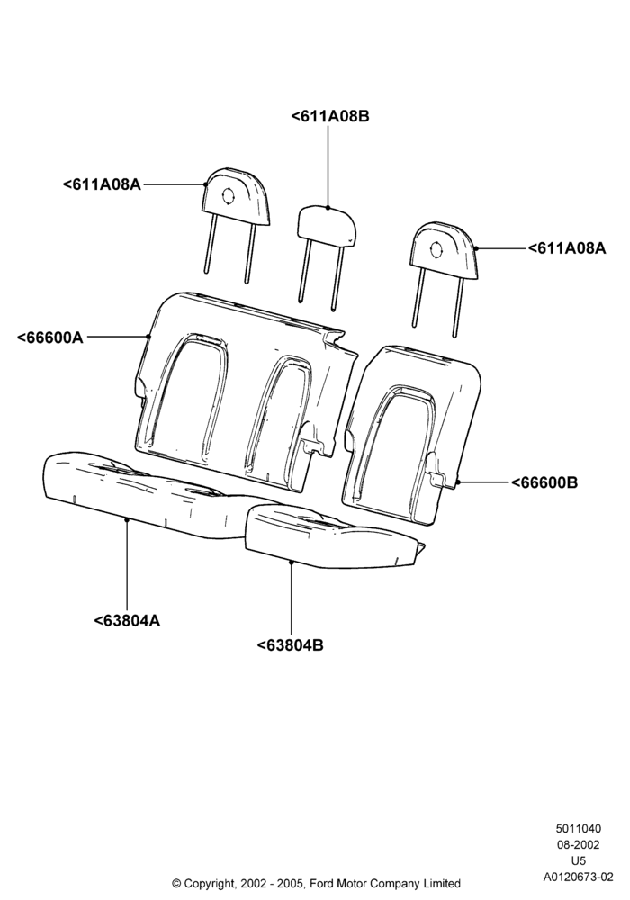 Схема Rear Seat Covers, 2nd Row 60/40 (3 P) Folding Seat, Ford Series; 19.08.2002–19.07.2005