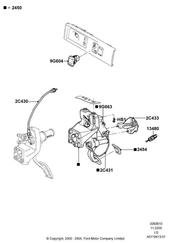 Схема Педали тормоза и сцепления, Brake Controls; 18.11.2002–13.04.2006