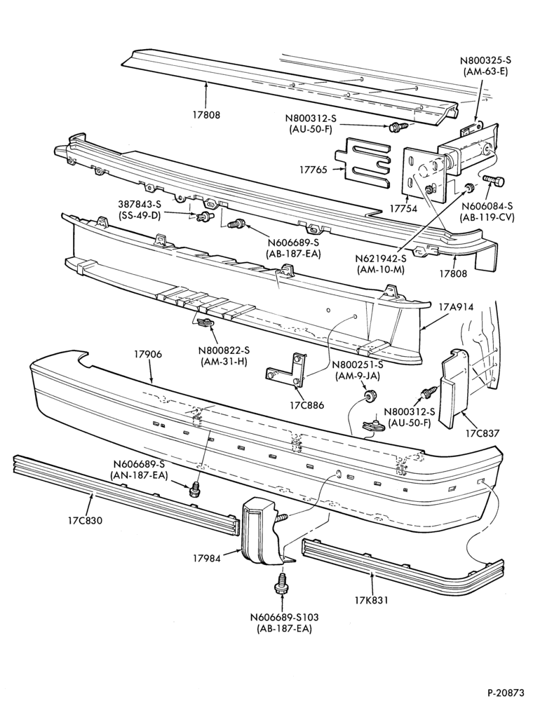 Схема SPEEDOMETER, BUMPERS, MIRRORS AND WIPERS-Bumper- rear - body types 54 and 66
