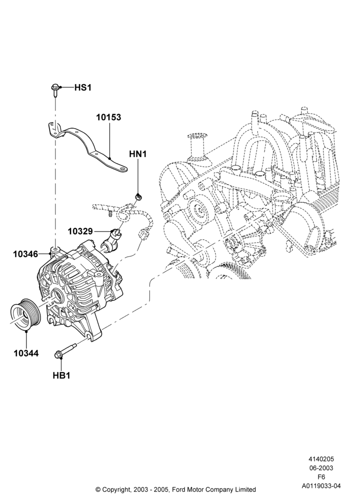 Схема Генератор и крепление, 5.4L 3V V8; 02.06.2003–18.08.2008