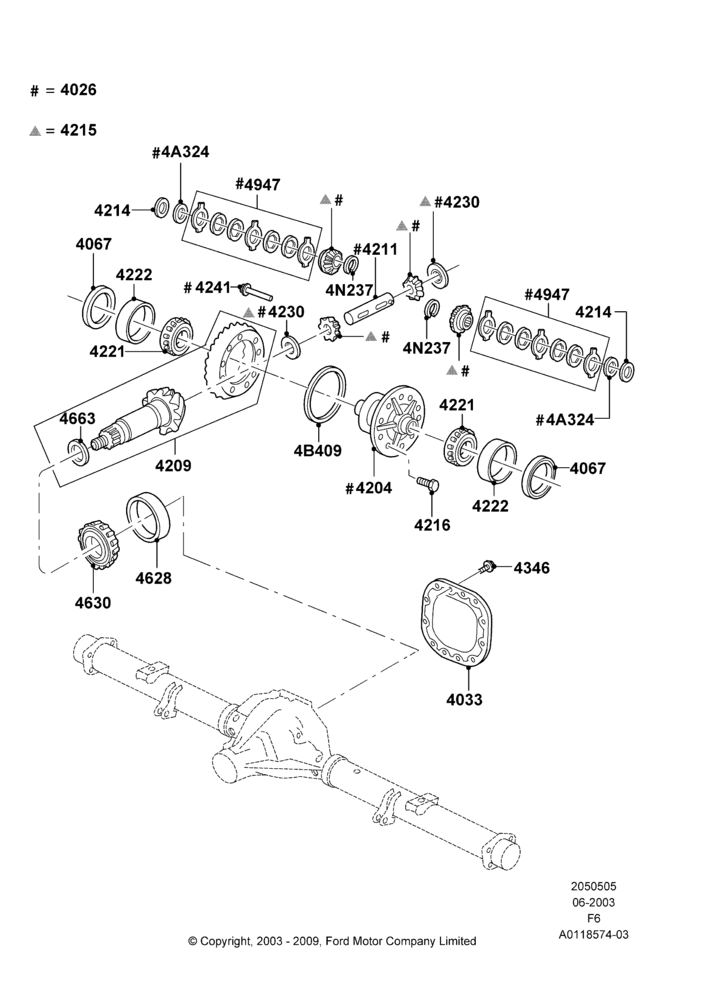 Схема Редуктор заднего моста — компоненты, Rear Axle Limited Slip Differential, With 9.75" Axle; 02.06.2003–17.07.2006